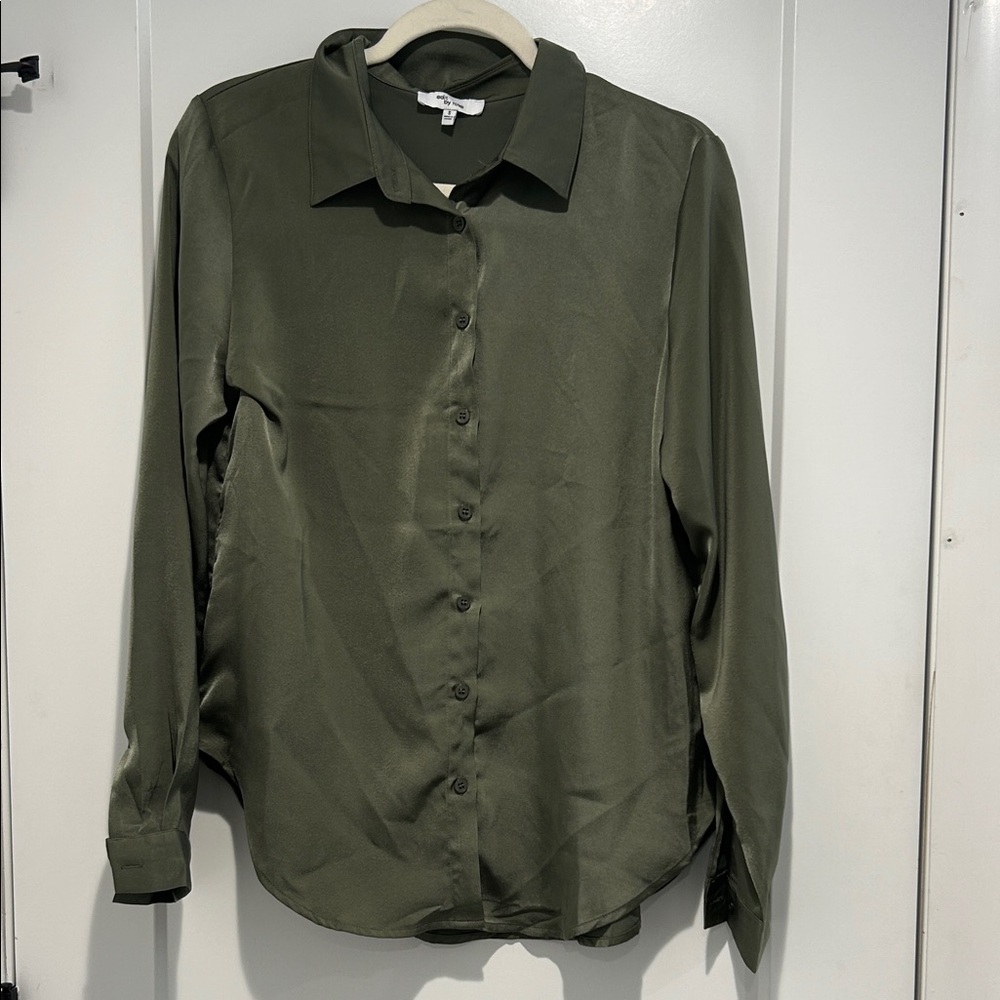 Edit by Nine Olive Green Satin Shirt - Size S